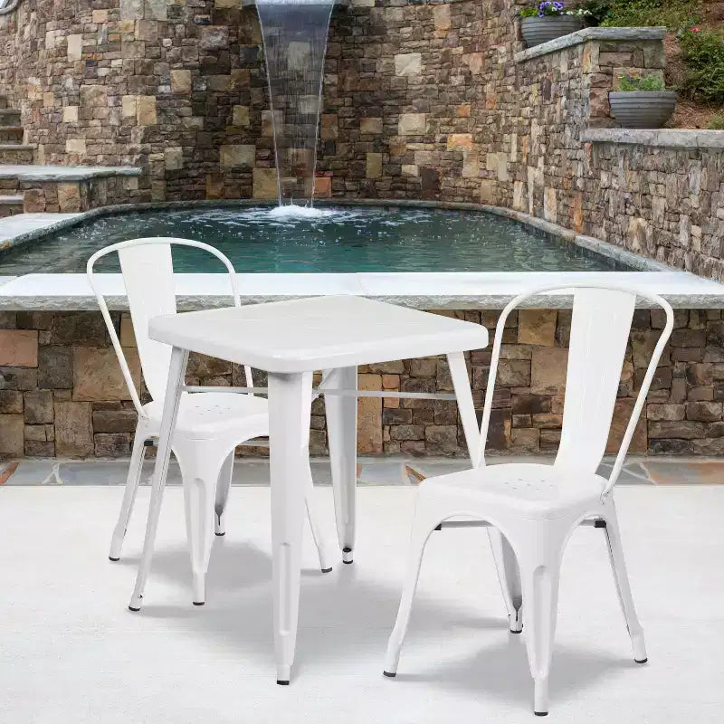 Flash Furniture Set Tavolo Quadrato in Metallo per Interni ed Esterni, Grado Commerciale, 23.75, con 2 Sedie Impilabili