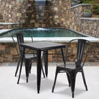 Flash Furniture Set Tavolo Quadrato in Metallo per Interni ed Esterni, Grado Commerciale, 23.75, con 2 Sedie Impilabili