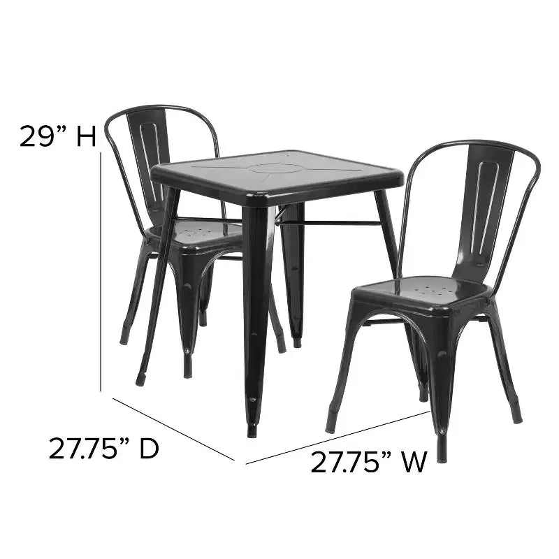 Flash Furniture Set Tavolo Quadrato in Metallo per Interni ed Esterni, Grado Commerciale, 23.75, con 2 Sedie Impilabili