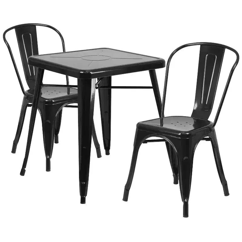 Flash Furniture Set Tavolo Quadrato in Metallo per Interni ed Esterni, Grado Commerciale, 23.75, con 2 Sedie Impilabili