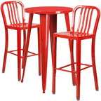 Flash Furniture Commercial Grade 24 Round Metal Indoor-Outdoor Bar Table Set with 2 Vertical Slat Back Stools