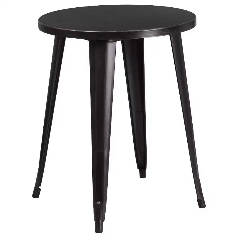 Set da tavolo Flash Furniture di livello commerciale rotondo da 24 pollici in metallo per interni ed esterni con 2 sedie con schienale a doghe verticali
