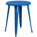 Set da tavolo Flash Furniture di livello commerciale rotondo da 24 pollici in metallo per interni ed esterni con 2 sedie con schienale a doghe verticali