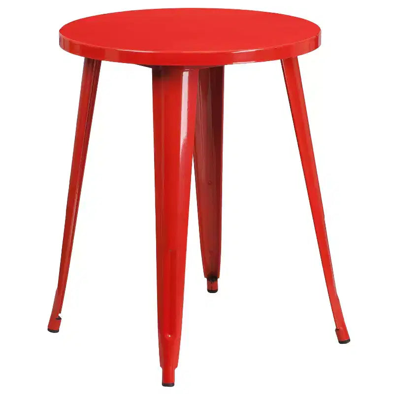 Set da tavolo Flash Furniture di livello commerciale rotondo da 24 pollici in metallo per interni ed esterni con 2 sedie con schienale a doghe verticali