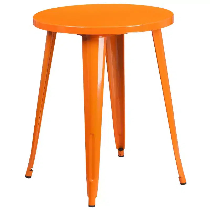 Set da tavolo Flash Furniture di livello commerciale rotondo da 24 pollici in metallo per interni ed esterni con 2 sedie con schienale a doghe verticali