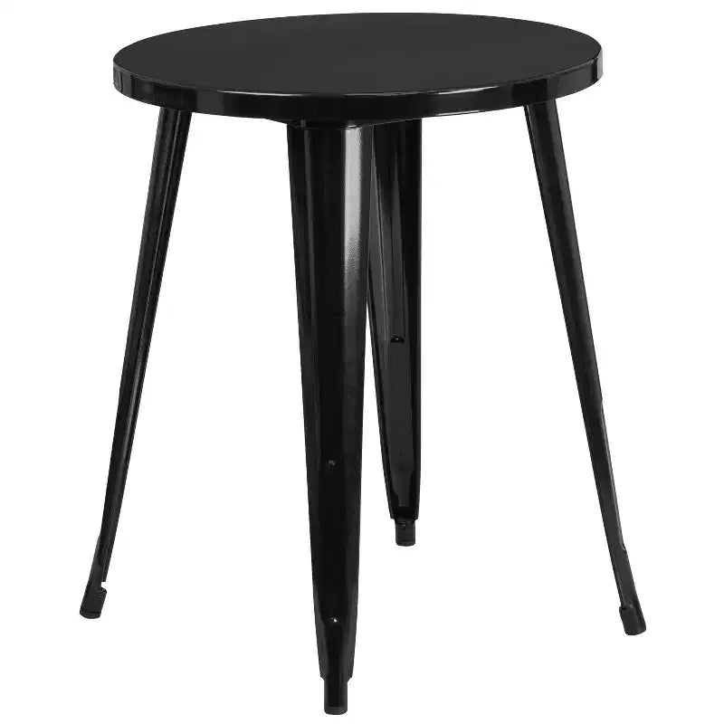 Set da tavolo Flash Furniture di livello commerciale rotondo da 24 pollici in metallo per interni ed esterni con 2 sedie con schienale a doghe verticali