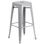 Flash Furniture Tavolo da Bar Rotondo da 24 Pollici in Metallo per Interni ed Esterni con 2 Sgabelli Senza Schienale con Seduta Quadrata