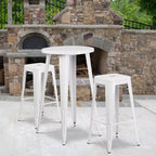 Flash Furniture Tavolo da Bar Rotondo da 24 Pollici in Metallo per Interni ed Esterni con 2 Sgabelli Senza Schienale con Seduta Quadrata