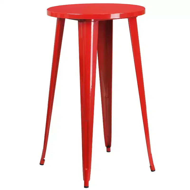 Flash Furniture Tavolo da Bar Rotondo da 24 Pollici in Metallo per Interni ed Esterni con 2 Sgabelli Senza Schienale con Seduta Quadrata