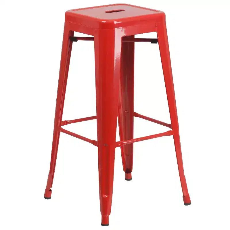 Flash Furniture Tavolo da Bar Rotondo da 24 Pollici in Metallo per Interni ed Esterni con 2 Sgabelli Senza Schienale con Seduta Quadrata