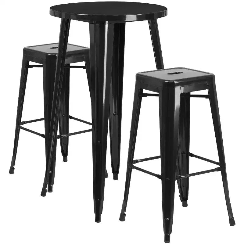 Flash Furniture Tavolo da Bar Rotondo da 24 Pollici in Metallo per Interni ed Esterni con 2 Sgabelli Senza Schienale con Seduta Quadrata