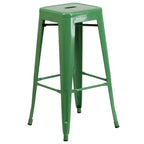 Set tavolo da bar rotondo da 30 per interni-esterni in metallo di grado commerciale Flash Furniture con 4 sgabelli senza schienale con sedile quadrato