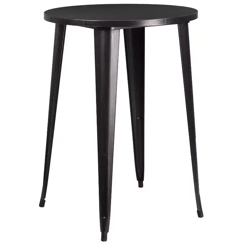 Set tavolo da bar rotondo da 30 per interni-esterni in metallo di grado commerciale Flash Furniture con 4 sgabelli senza schienale con sedile quadrato