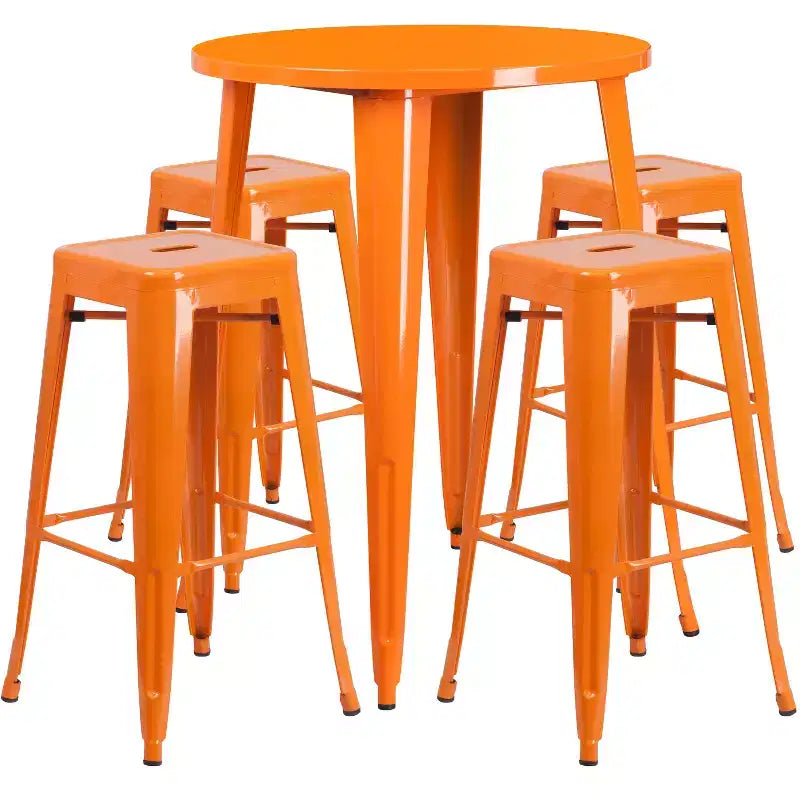 Ensemble table de bar ronde en métal de 76 cm de diamètre, qualité commerciale, pour intérieur et extérieur, avec 4 tabourets carrés sans dossier de Flash Furniture