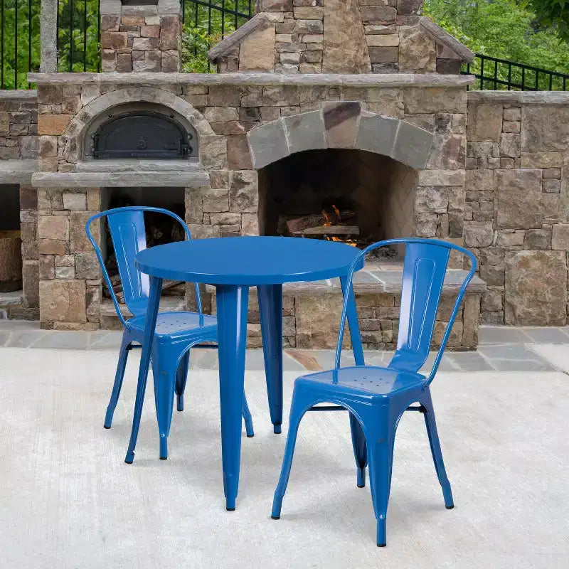 Flash Furniture Tavolo Rotondo in Metallo da 30 per Interni/Esterni di Grado Commerciale con 2 Sedie da Bar