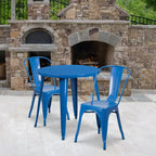Flash Furniture Tavolo Rotondo in Metallo da 30 per Interni/Esterni di Grado Commerciale con 2 Sedie da Bar