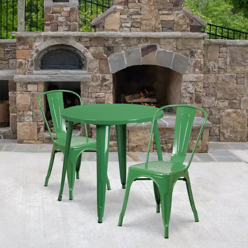 Flash Furniture Tavolo Rotondo in Metallo da 30 per Interni/Esterni di Grado Commerciale con 2 Sedie da Bar