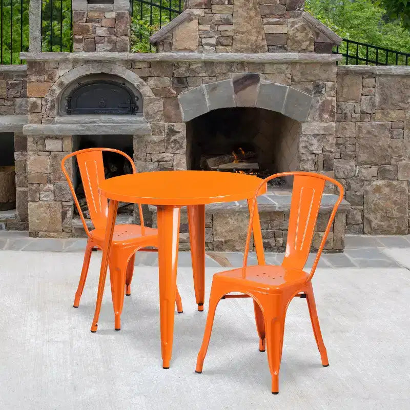 Flash Furniture Tavolo Rotondo in Metallo da 30 per Interni/Esterni di Grado Commerciale con 2 Sedie da Bar