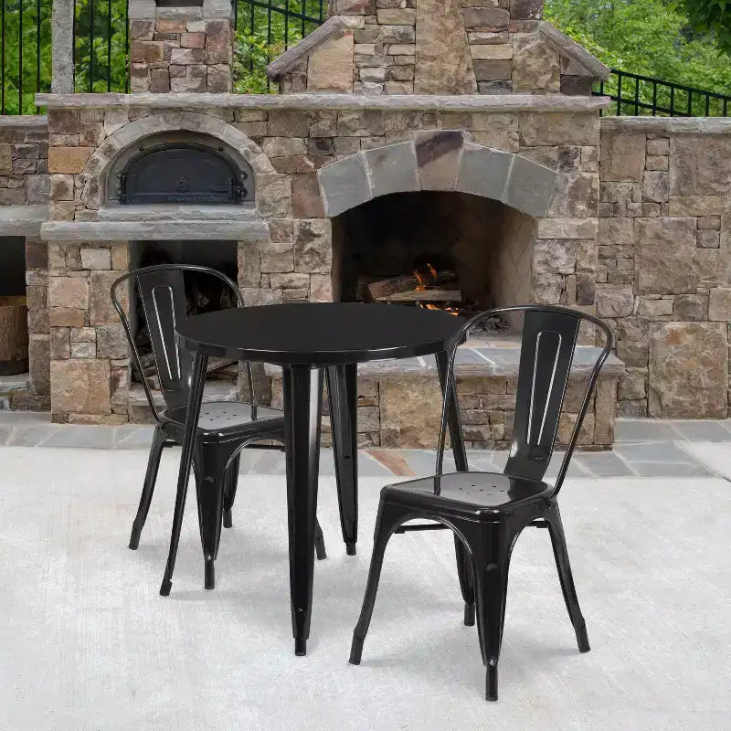 Flash Furniture Tavolo Rotondo in Metallo da 30 per Interni/Esterni di Grado Commerciale con 2 Sedie da Bar