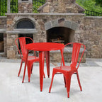 Flash Furniture Tavolo Rotondo in Metallo da 30 per Interni/Esterni di Grado Commerciale con 2 Sedie da Bar