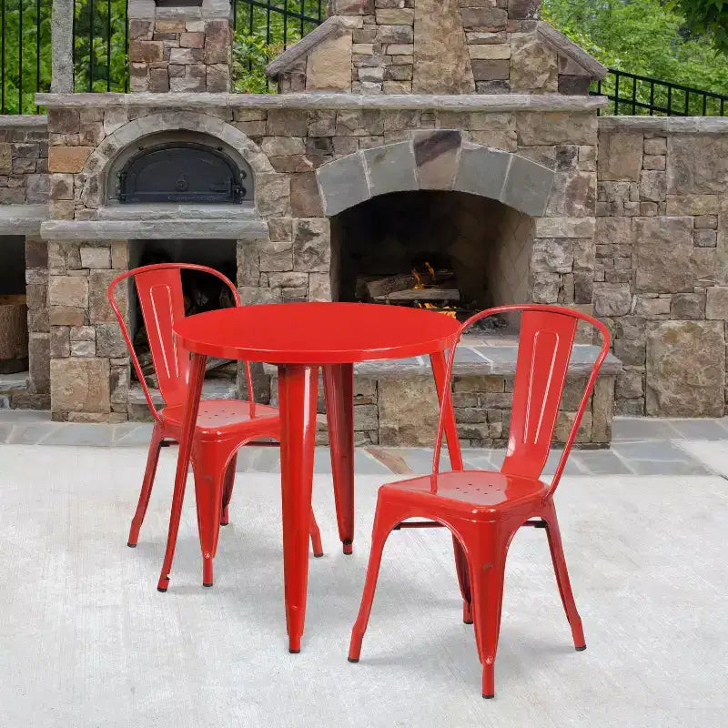 Flash Furniture Tavolo Rotondo in Metallo da 30 per Interni/Esterni di Grado Commerciale con 2 Sedie da Bar