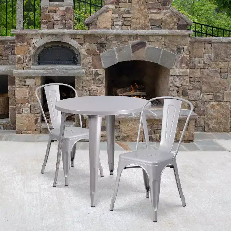 Flash Furniture Tavolo Rotondo in Metallo da 30 per Interni/Esterni di Grado Commerciale con 2 Sedie da Bar