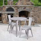 Flash Furniture Tavolo Rotondo in Metallo da 30 per Interni/Esterni di Grado Commerciale con 2 Sedie da Bar