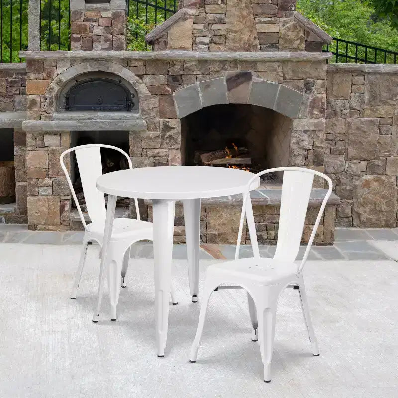 Flash Furniture Tavolo Rotondo in Metallo da 30 per Interni/Esterni di Grado Commerciale con 2 Sedie da Bar