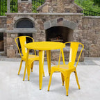 Flash Furniture Tavolo Rotondo in Metallo da 30 per Interni/Esterni di Grado Commerciale con 2 Sedie da Bar