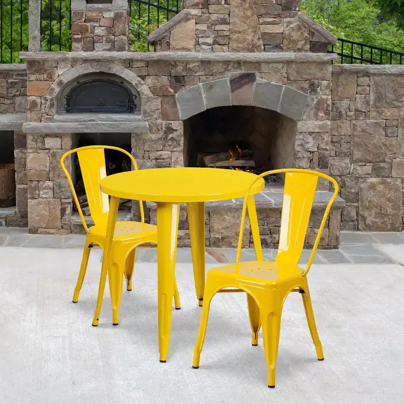 Flash Furniture Tavolo Rotondo in Metallo da 30 per Interni/Esterni di Grado Commerciale con 2 Sedie da Bar