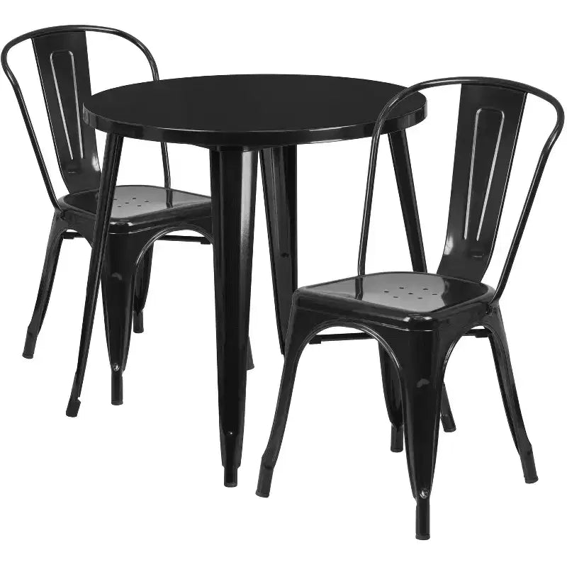 Flash Furniture Tavolo Rotondo in Metallo da 30 per Interni/Esterni di Grado Commerciale con 2 Sedie da Bar
