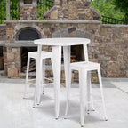 Flash Furniture Table de bar ronde 30'' en métal de qualité commerciale pour l'intérieur et l'extérieur avec 2 tabourets sans dossier à assise carrée