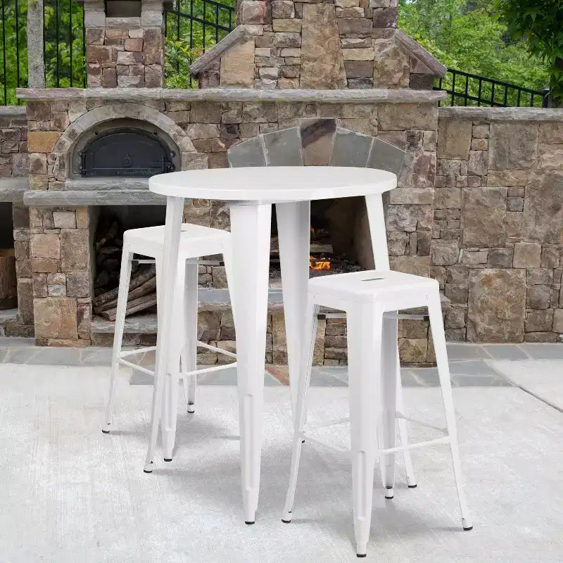 Flash Furniture Table de bar ronde 30'' en métal de qualité commerciale pour l'intérieur et l'extérieur avec 2 tabourets sans dossier à assise carrée