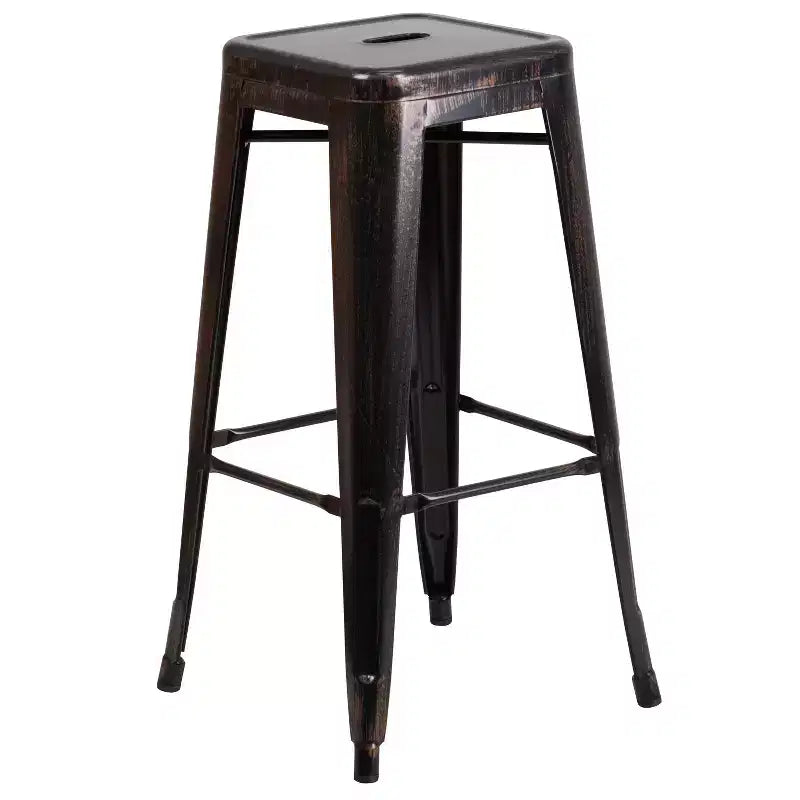 Flash Furniture Table de bar ronde 30'' en métal de qualité commerciale pour l'intérieur et l'extérieur avec 2 tabourets sans dossier à assise carrée