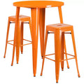 Flash Furniture Table de bar ronde 30'' en métal de qualité commerciale pour l'intérieur et l'extérieur avec 2 tabourets sans dossier à assise carrée