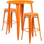 Flash Furniture Table de bar ronde 30'' en métal de qualité commerciale pour l'intérieur et l'extérieur avec 2 tabourets sans dossier à assise carrée