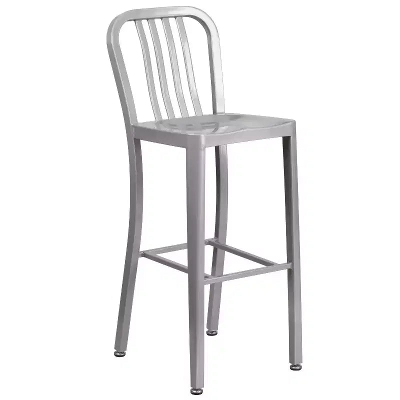 Ensemble de table de bar ronde en métal de 30 po de qualité commerciale Flash Furniture avec 2 tabourets à dossier à lattes verticales pour l'intérieur et l'extérieur