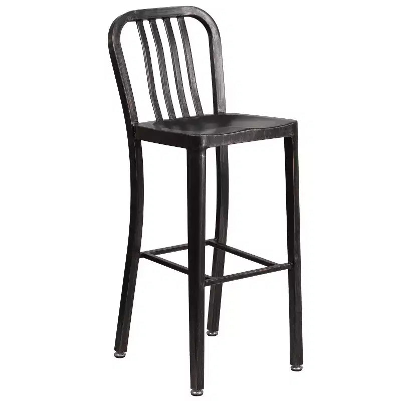 Ensemble de table de bar ronde en métal de 30 po de qualité commerciale Flash Furniture avec 2 tabourets à dossier à lattes verticales pour l'intérieur et l'extérieur