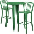 Ensemble de table de bar ronde en métal de 30 po de qualité commerciale Flash Furniture avec 2 tabourets à dossier à lattes verticales pour l'intérieur et l'extérieur