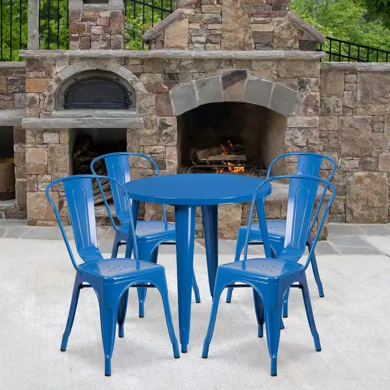Flash Furniture Set da Tavolo Rotondo in Metallo da 30" Grado Commerciale per Interni ed Esterni con 4 Sedie da Caffetteria