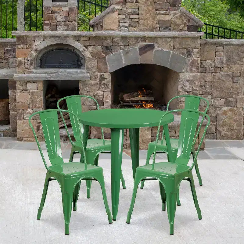 Flash Furniture Set da Tavolo Rotondo in Metallo da 30" Grado Commerciale per Interni ed Esterni con 4 Sedie da Caffetteria