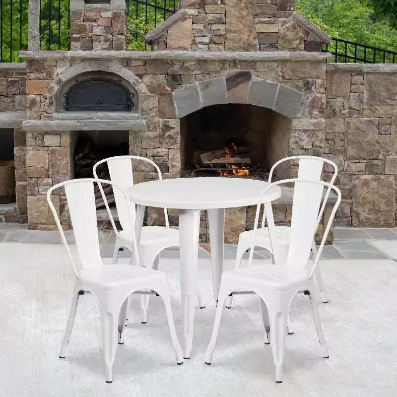 Flash Furniture Set da Tavolo Rotondo in Metallo da 30" Grado Commerciale per Interni ed Esterni con 4 Sedie da Caffetteria