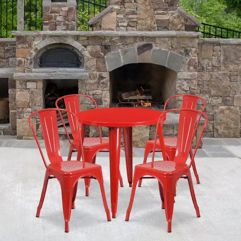 Flash Furniture Set da Tavolo Rotondo in Metallo da 30" Grado Commerciale per Interni ed Esterni con 4 Sedie da Caffetteria