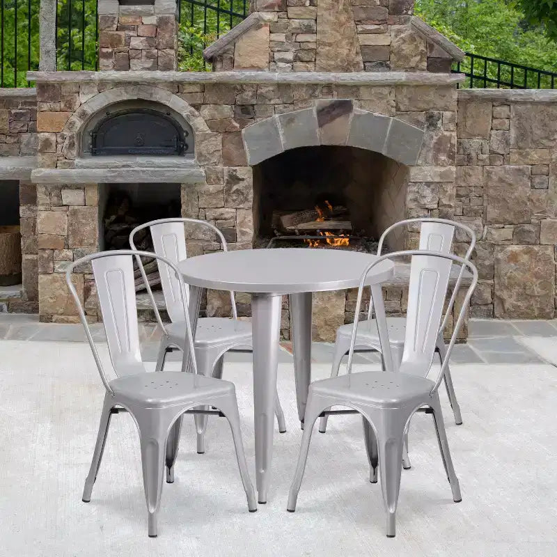 Flash Furniture Set da Tavolo Rotondo in Metallo da 30" Grado Commerciale per Interni ed Esterni con 4 Sedie da Caffetteria
