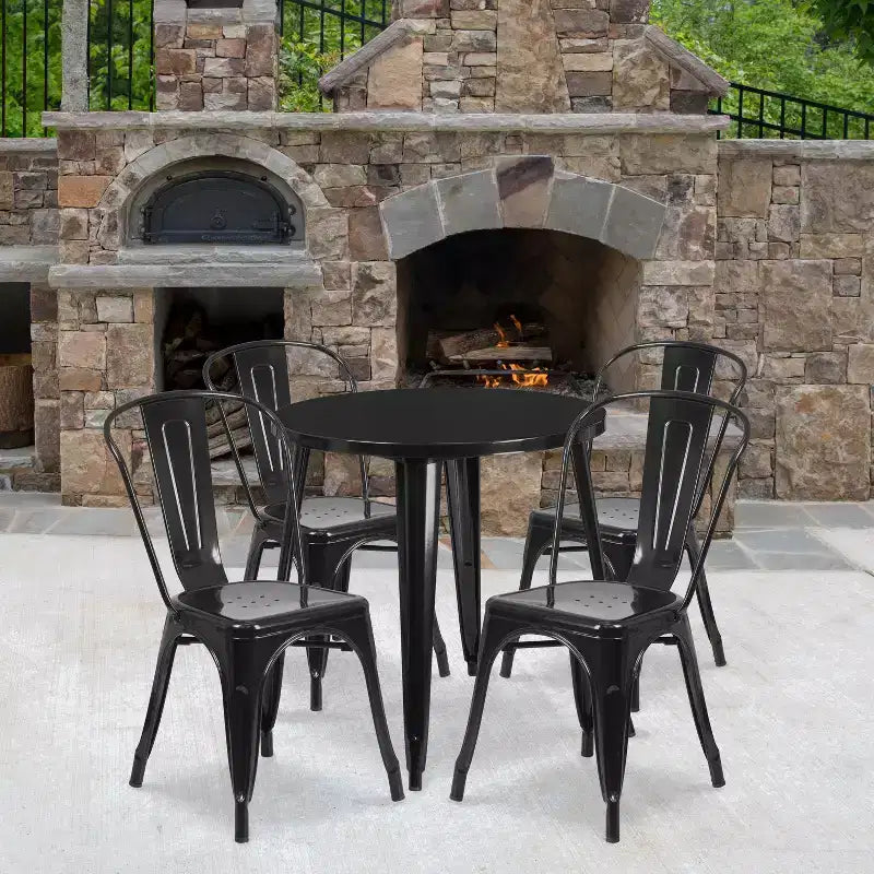 Flash Furniture Set da Tavolo Rotondo in Metallo da 30" Grado Commerciale per Interni ed Esterni con 4 Sedie da Caffetteria
