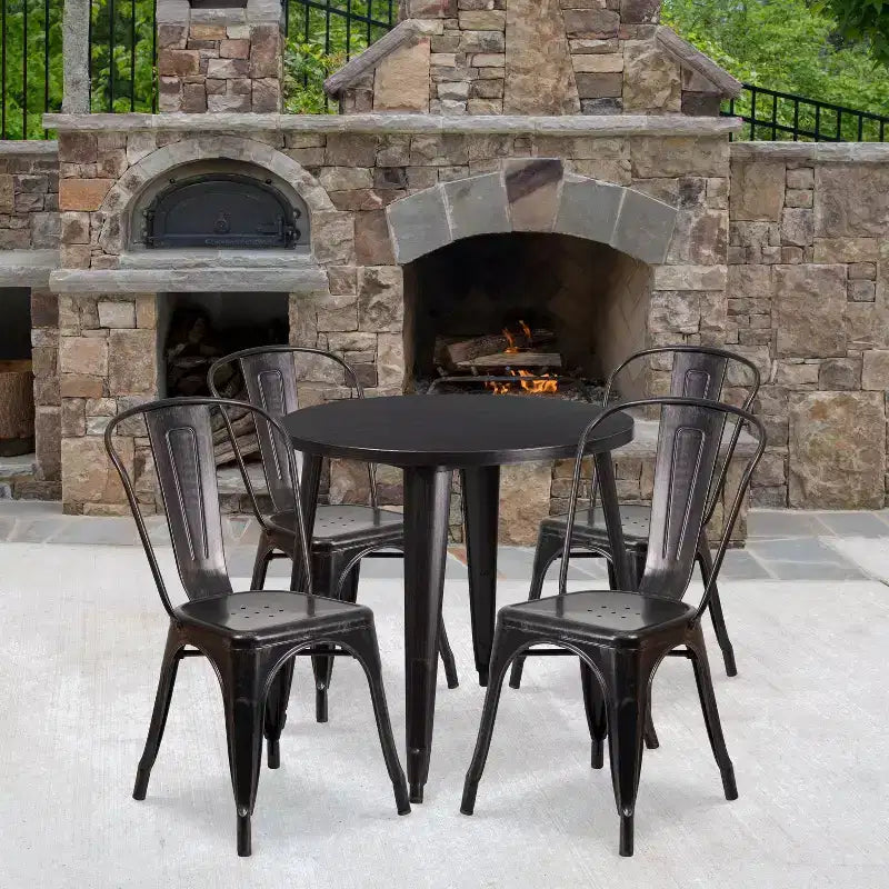 Flash Furniture Set da Tavolo Rotondo in Metallo da 30" Grado Commerciale per Interni ed Esterni con 4 Sedie da Caffetteria