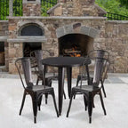 Flash Furniture Set da Tavolo Rotondo in Metallo da 30" Grado Commerciale per Interni ed Esterni con 4 Sedie da Caffetteria