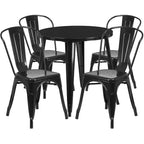 Flash Furniture Set da Tavolo Rotondo in Metallo da 30" Grado Commerciale per Interni ed Esterni con 4 Sedie da Caffetteria