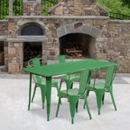 Set Tavolo Rettangolare in Metallo 80x160 cm per Interni-Esterni Flash Furniture di Qualità Commerciale con 4 Sedie Impilabili