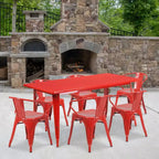 Set Tavolo Rettangolare per Interni ed Esterni in Metallo 80x160 cm con 6 Poltroncine, Grado Commerciale Flash Furniture